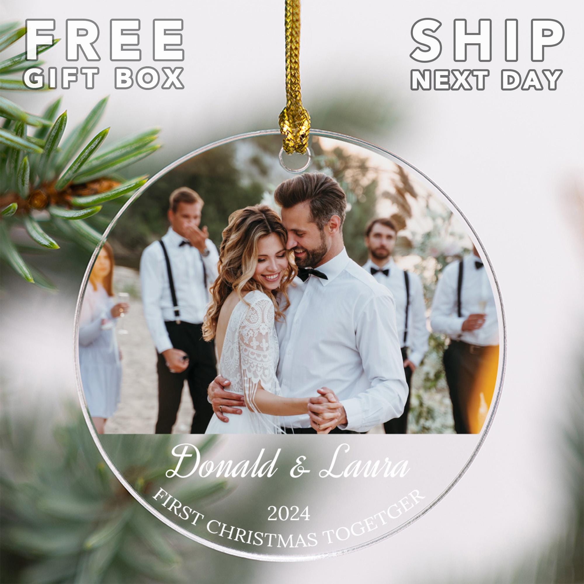 Custom Picture Engagement Ornament, Personalized Photo Wedding Ornament, First Christmas Ornament, Christmas Gifts, Engagement Party Gift