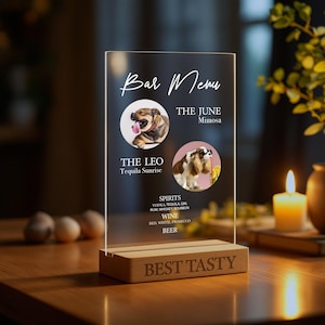 Personalized Acrylic Drink Menu, Signature Cocktail Sign, Custom Picture Sign, Pet Cocktail Sign, Acrylic Bar Mascot Sign , Wedding Bar Sign