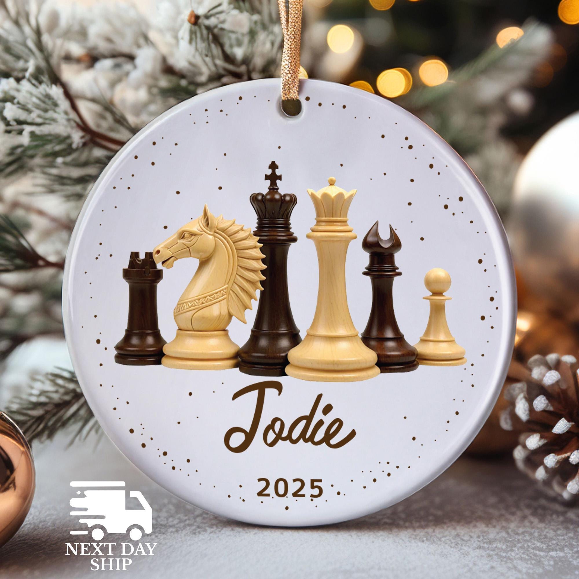 Personalize Chess Ornament, Chess Player Name Ornament, Chess Tournament Gift, Chess Lover Gift, Pawn Knight Bishop Rook Queen King Ornament