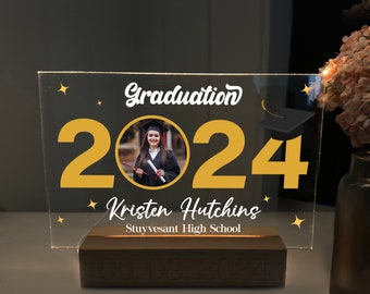 Custom Photo and Name Graduation Gift, Personalized Acrylic Stand with Light, Custom Desk Plaque, Gift for New Graduated, 2024 Graduation