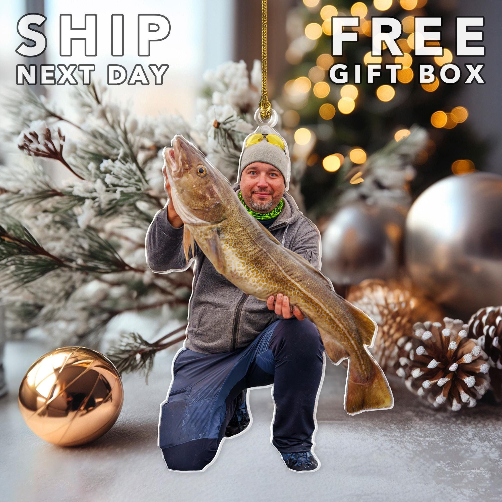 Fishing Photo Ornament, Fisherman Ornament, Custom Ornament, Dad Ornament, Grandpa Ornament, Fishing Lover Ornament, Gift For Fisherman