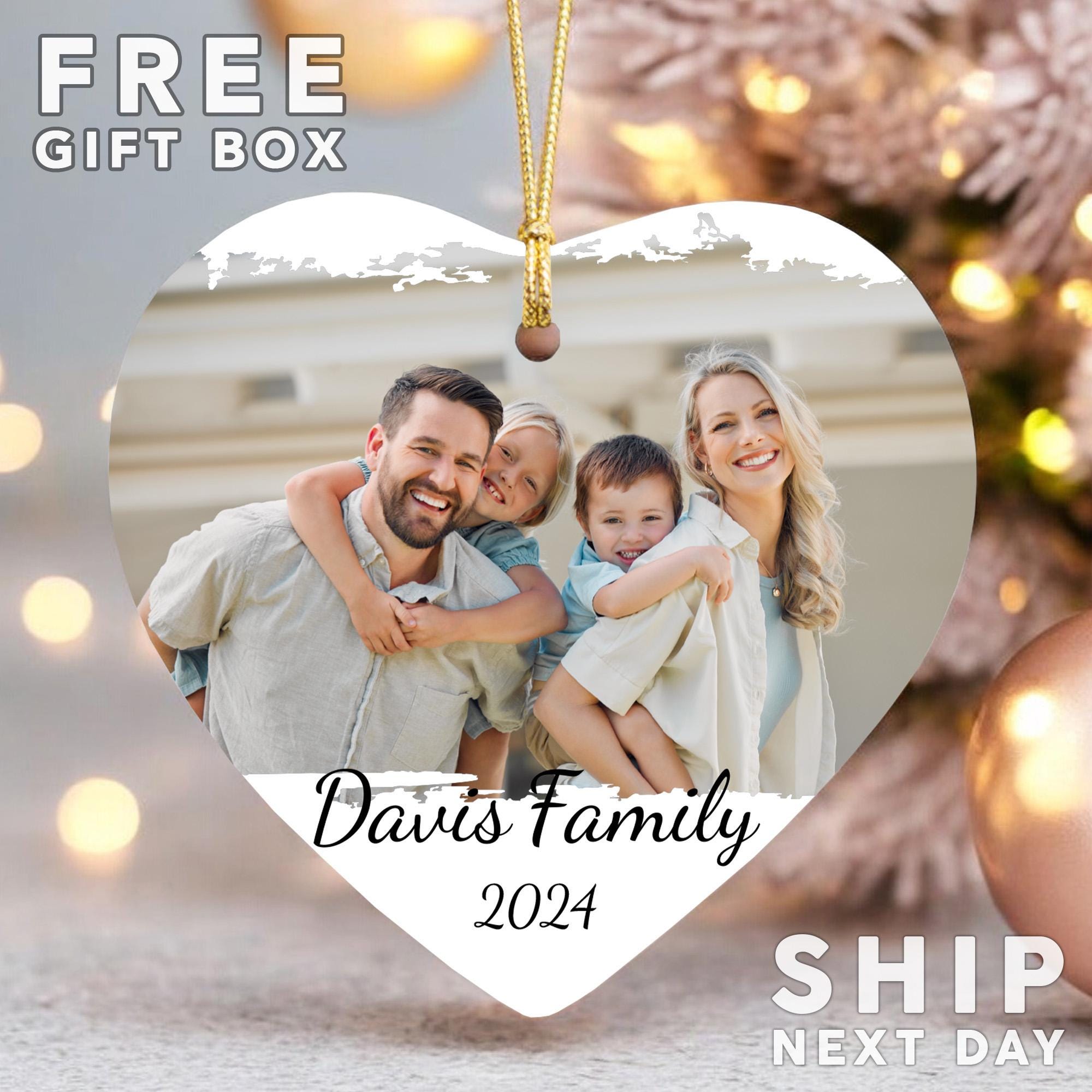 Custom Family Ornament, Family Picture Ornament, Photo Ornament, Ceramic Ornament, Christmas Ornament, Heart Ornament, In Memory Ornament