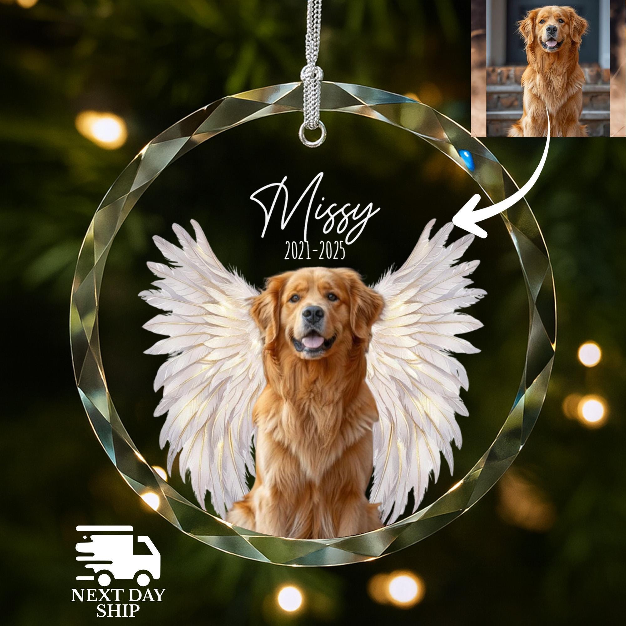 Angel Dog Memorial Ornament, Personalized Dog Loss Gift, Custom Pet Photo Angel Wings Keepsake, Dog Remembrance Christmas Decoration