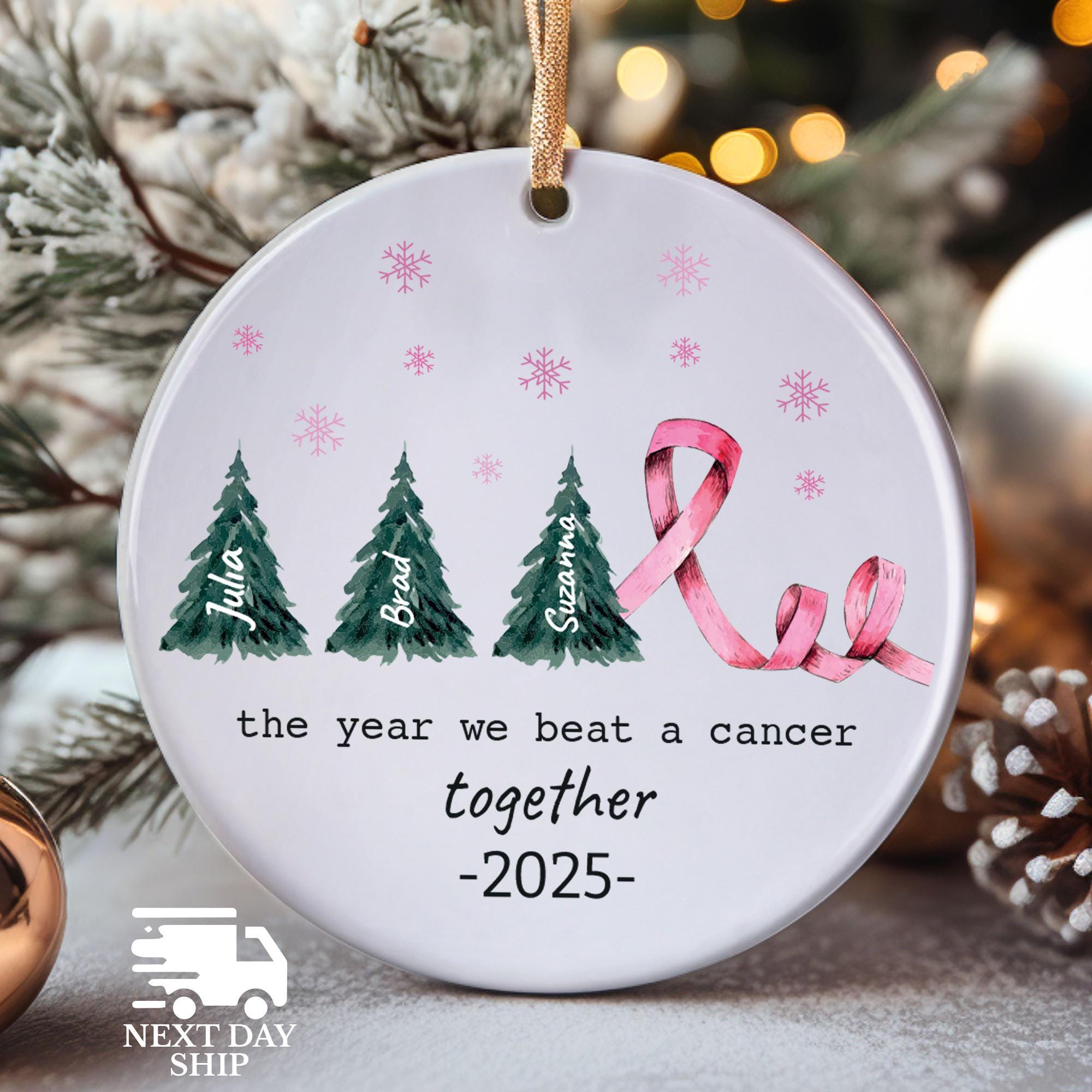Breast Cancer Awareness Three Name Ornament, Cancer Warrior Ornament, Cancer Beating Gift, Pink Ribbon Ornament, 2025 Christmas Decor