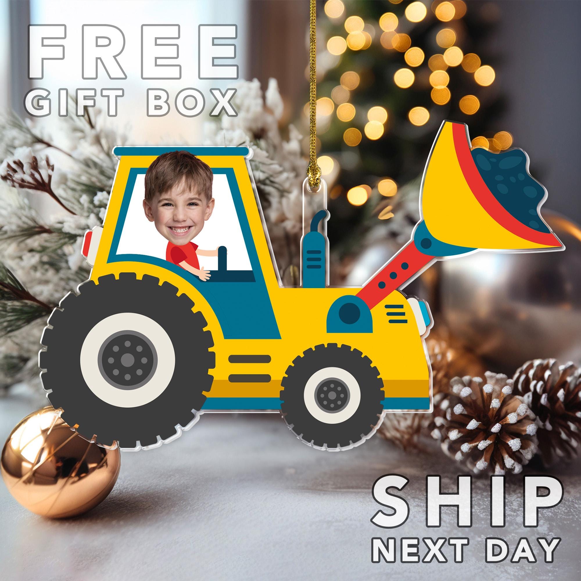 Custom Picture Truck Ornament, Toddler Ornament, Excavator Ornament, Photo Ornament, Gift For Boys, Digger Ornament, Ornament For Boys