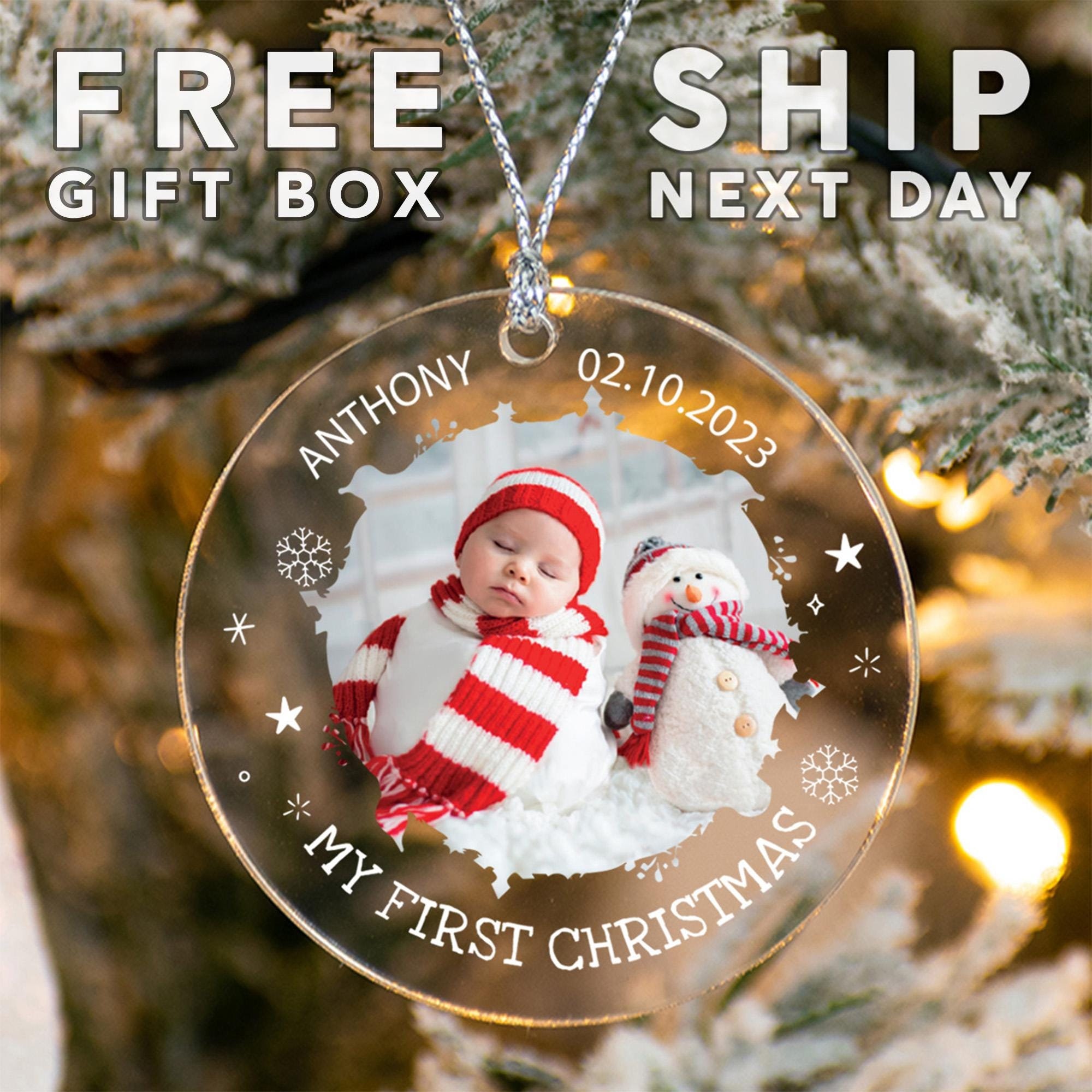 Custom Baby Photo Ornament, Newborn Ornament, My First Christmas Ornament, New Baby Ornament, Baby's First Christmas, Baby Photo Ornament