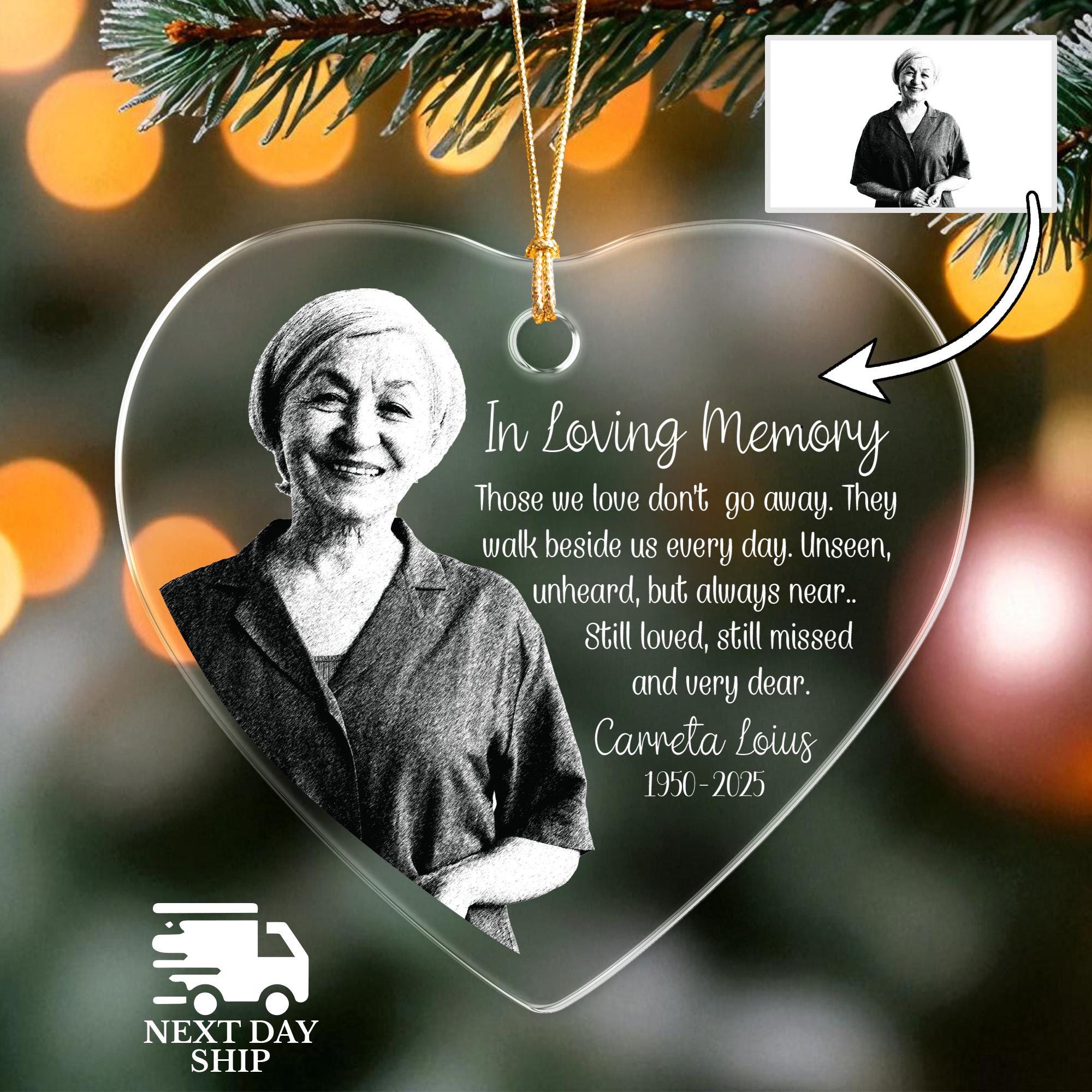 In Loving Memory Ornament, Remembrance Photo Ornament, Consolation Ornament, Parent Loss Ornament, Sympathy Photo Ornament, Personalize Gift
