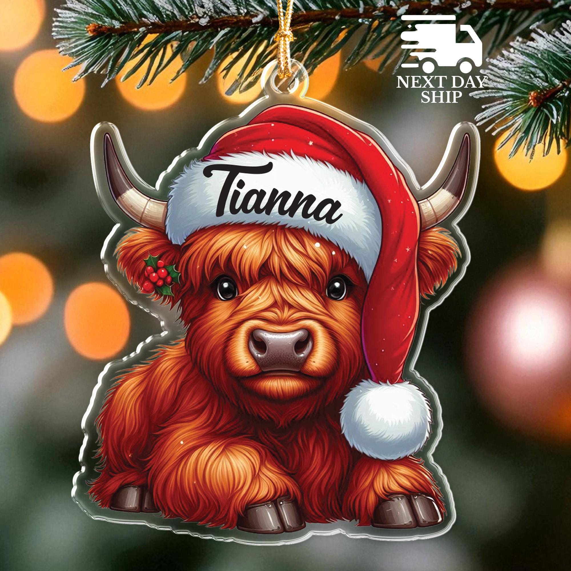 Custom Name Highland Cow Christmas 2025 Ornament, Farm Animal Xmas Gift, Gift for Farmers, Gift for Animal Lovers, Hanging Tree Ornament