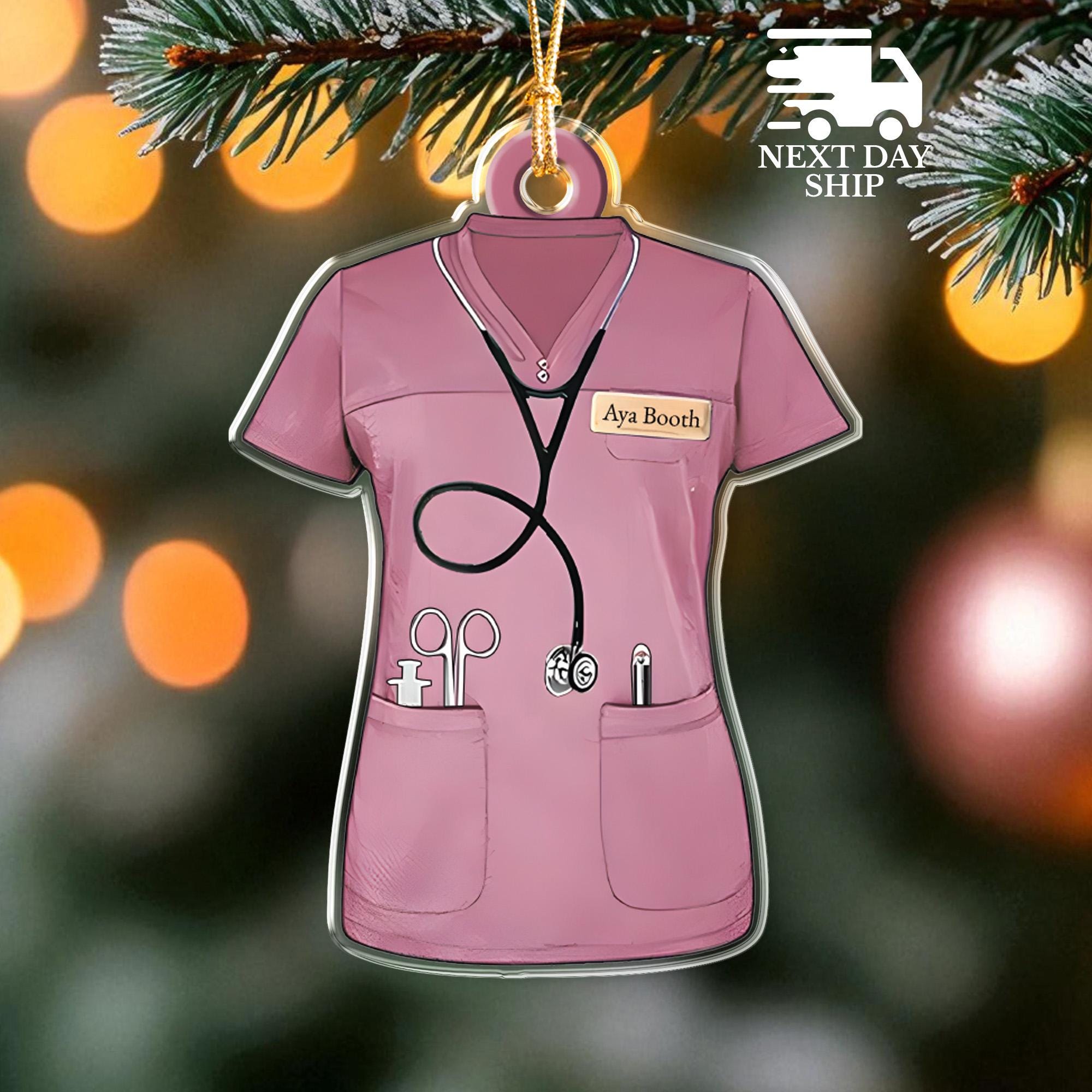 Personalized Nurse Christmas Ornament, Custom Nurse Scrubs with Name & Medical Tools, RN Gift, Healthcare Worker Gift, Christmas Gift