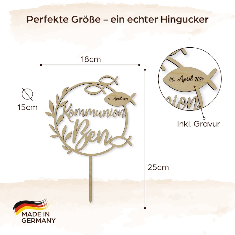 Cake Topper Kommunion, Konfirmation, Firmung Tortenaufstecker mit Namen Bild 2