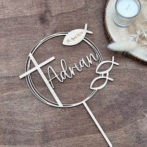 Cake Topper Taufe, Kommunion, Konfirmation, Firmung Tortenaufstecker mit Namen Bild 1