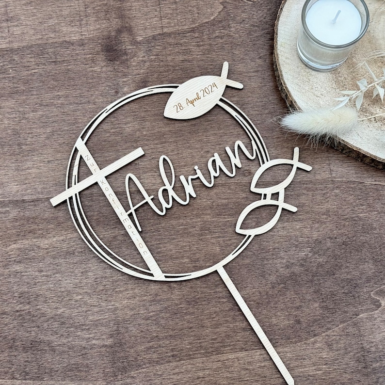 Cake Topper Taufe, Kommunion, Konfirmation, Firmung Tortenaufstecker mit Namen Bild 1