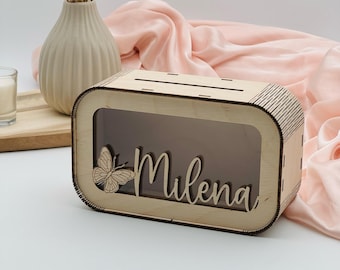 Birdart Box® Personalized money box for children – wooden money box with name and desired motif