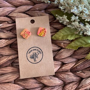 Diamond Flower Clay Earrings — Orange and Gold