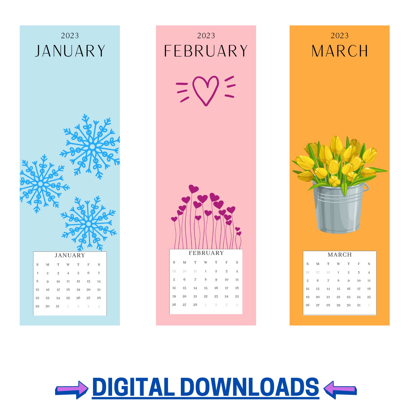 Set of 12 2023 Monthly Seasonal Calendar Bookmarks Digital Etsy