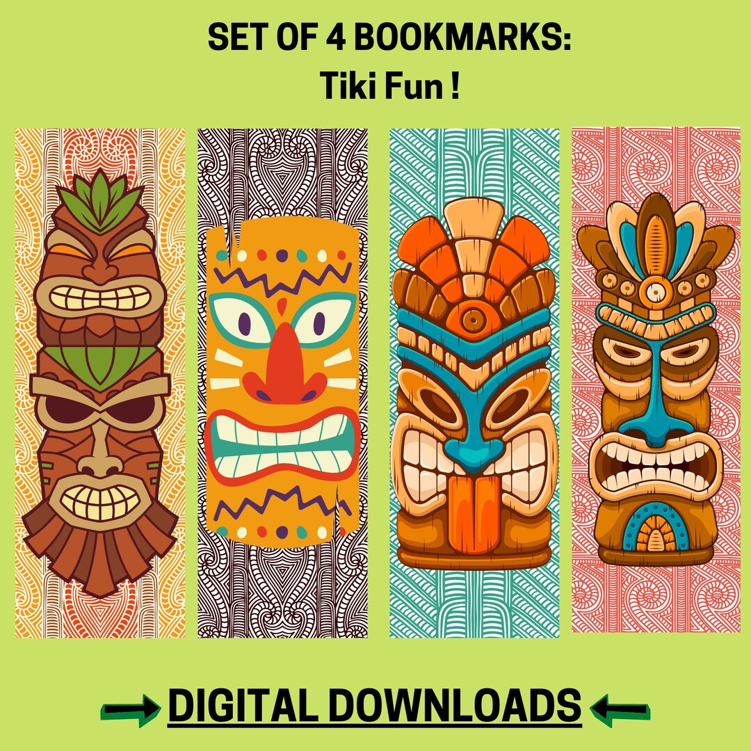 Tiki Notebook Tiki Bookmarks, Set of 4 Tropical Designs (digital Download) - Etsy