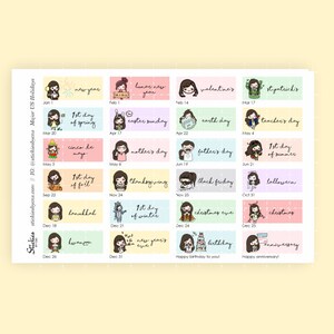Grote Amerikaanse vakantieplanner stickervel standaard verticaal | Handgetekende planner stickerkit | 1,5&quot; brede kolommen