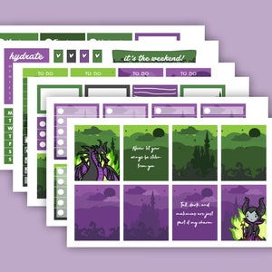 Kit hebdomadaire d'agenda Disney La Belle au bois dormant | hebdomadaire standard pour agenda vertical | Kit hebdomadaire d'autocollants pour agendas dessinés à la main