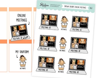 Brown Sugar the Bunny Online Meeting, Zoom Meeting, Skype, College Student Sticker | Hand Drawn Planner Stickers, Bullet Journal Stickers