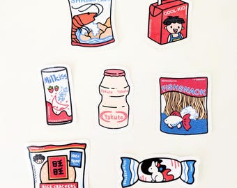7 Pack Asian Snacks Stickers Collection | Korean Snacks, Japanese Food, Asian Food, Hand Drawn Planner Stickers, Bullet Journal Stickers