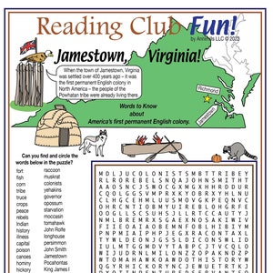 Jamestown, Virginia Printable Word Search Puzzle – Early Settlement, Powhatan Tribe