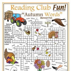Fall / Autumn Vocabulary - Synonyms - Crossword Puzzle & Word Search Puzzle