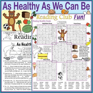 Groupes nutritionnels et alimentaires - Ensemble d&#39;activités imprimables de deux pages et puzzle de recherche de mots (jeux éducatifs)