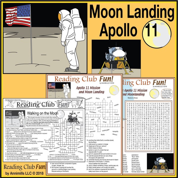 Apollo 11 Moon Landing – Printable Puzzles and Photo Set – with BONUS