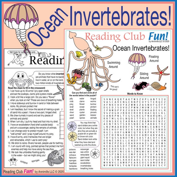 Ocean Invertebrates Printable Activity Set and Word Search Etsy