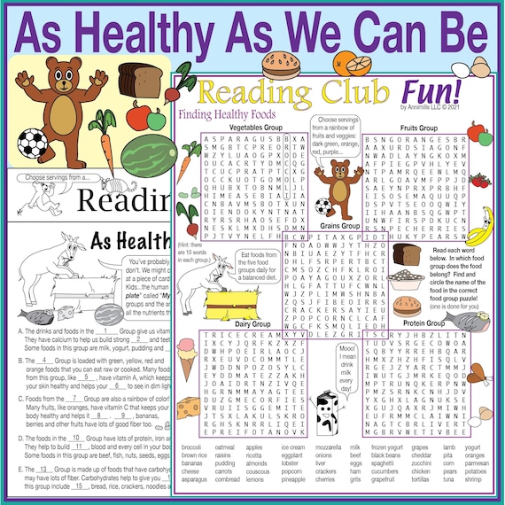 nutrition and food groups printable two page activity set etsy