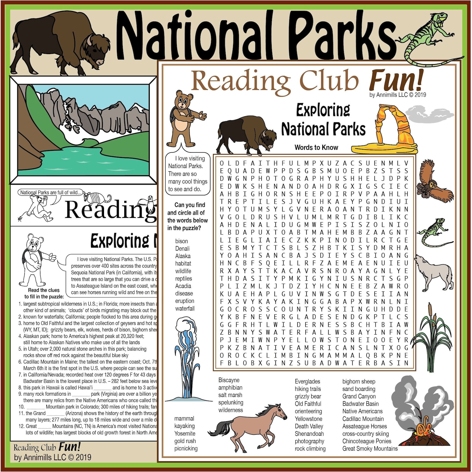 National Parks Printable Puzzle Activity Set, Vocabulary Word Search ...