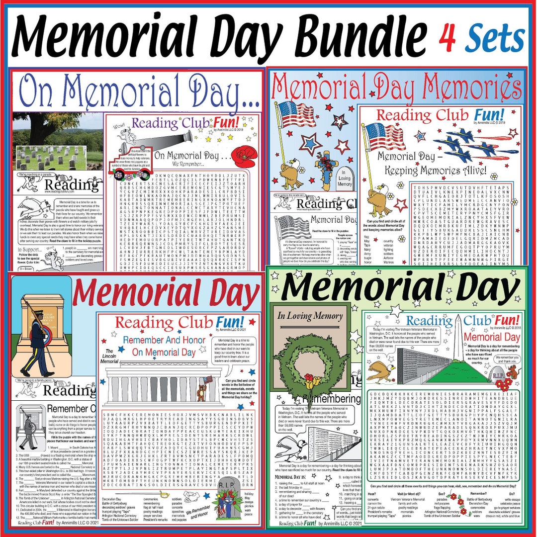 Memorial Day Themes Printable Puzzle Bundle  Remembering and