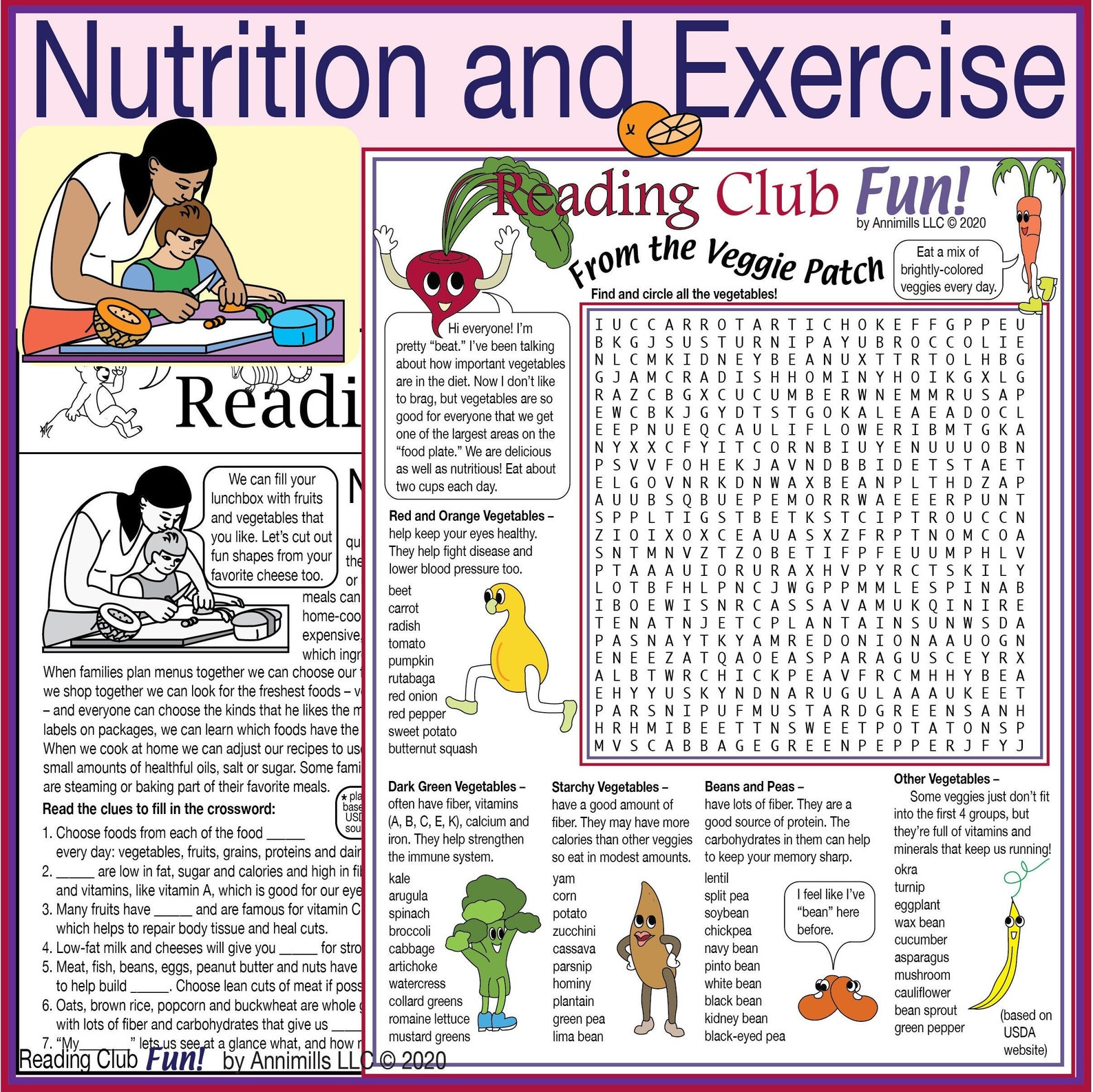 Nutrition and Exercise Printable Puzzles Healthy Eating Cooking