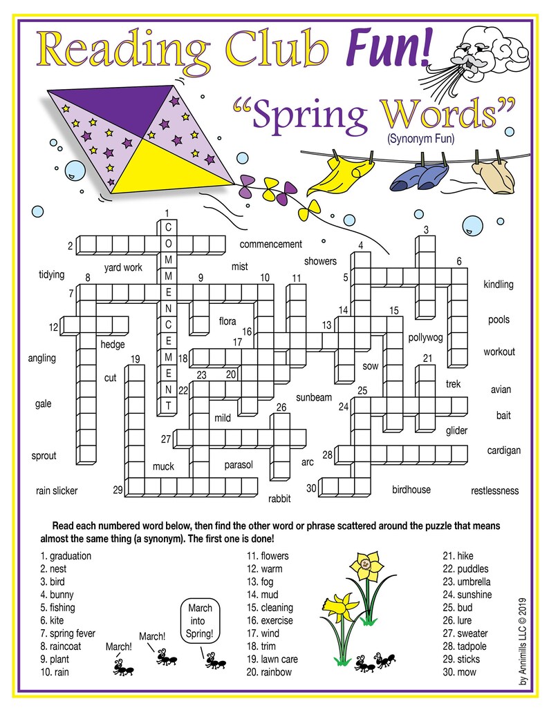 Spring Vocabulary Synonyms Printable Crossword Puzzle & Word Search