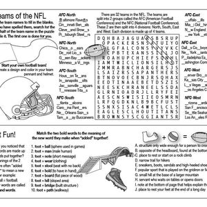 Football Facts & Fun Printable Activity Set history, Teams, Terms - Etsy