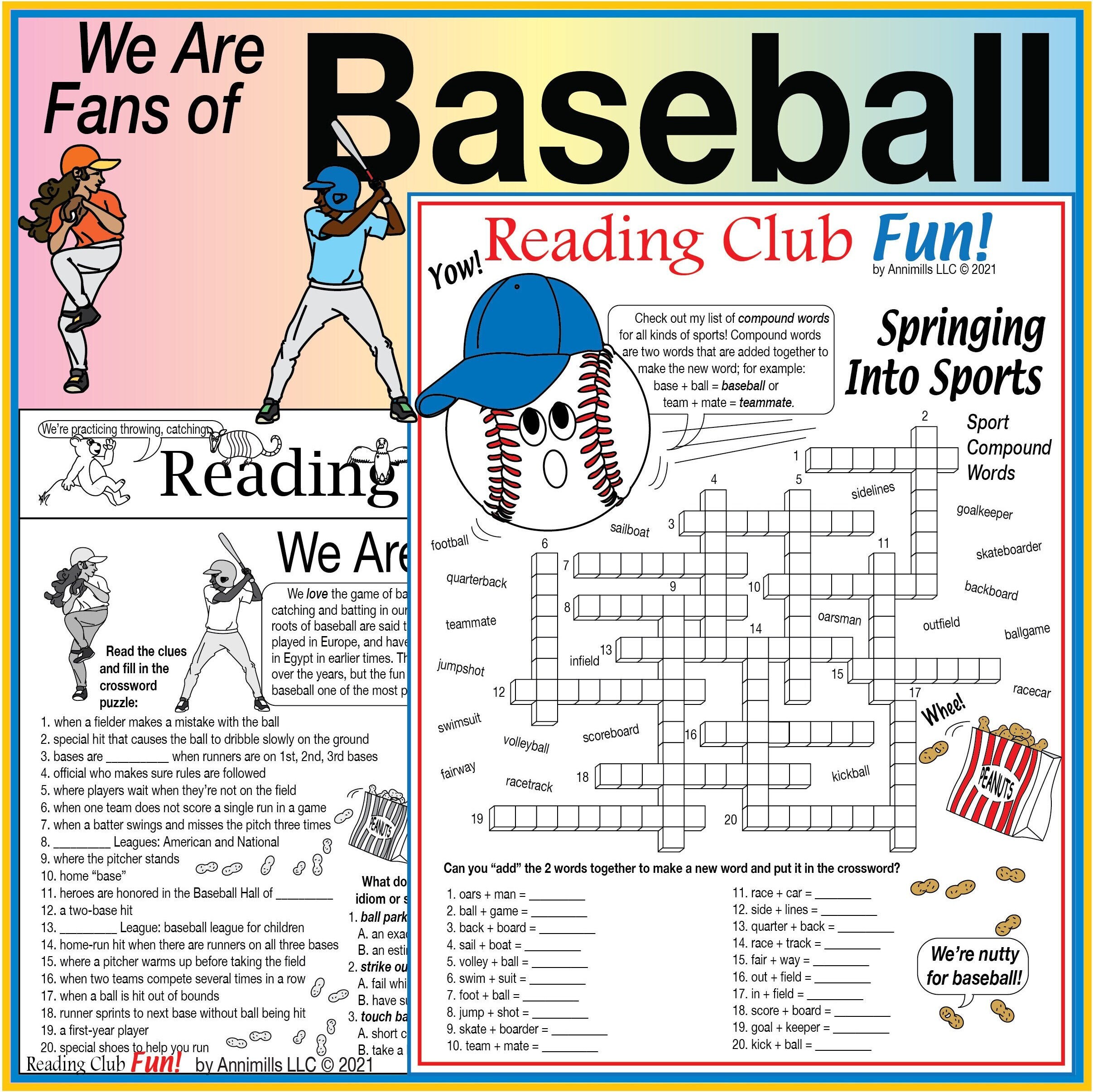 Baseball and spring sports printable puzzles - activity set and compound  words crossword - educational games - etsy australia