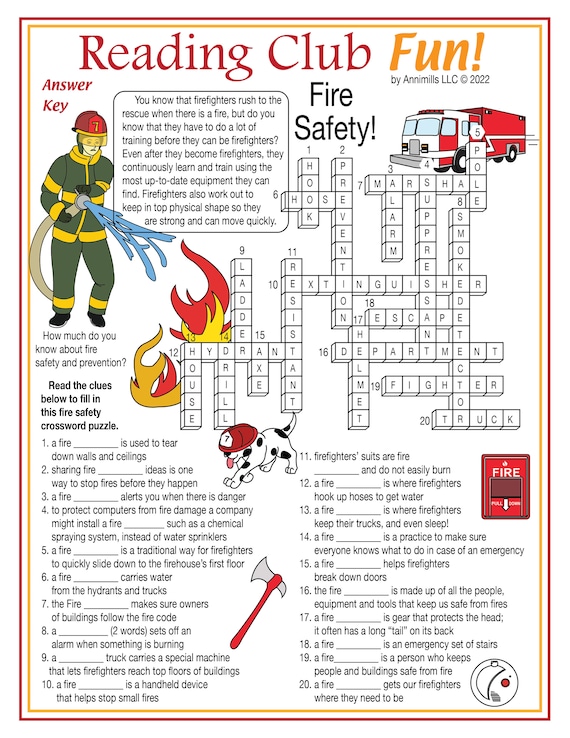 Fire Safety Printable Crossword Puzzle