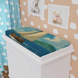 海をテーマにしたベビー用おむつ替えパッドカバー、柔らかいコットン寝具、帆船の保育室装飾、ベビーシャワーギフト、子供部屋アクセサリー、海岸テーマ