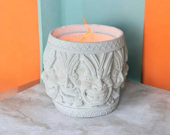 Handmade Cement Tiki Tabletop Wood Burner