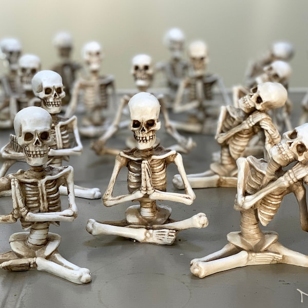 small resin YOGA SKELETON FIGURINES 3.5-4" x 4-5" tall  -free ship-happy halloween-home decor-gothic-cute-minimalist- new poses available