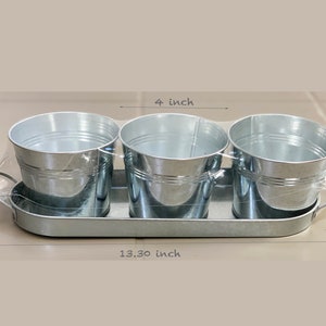 亜鉛メッキ植木鉢 + トレイ トリオ ~ハーブ~多肉植物~サボテン~室内プランター~窓辺~シンプルなリビング