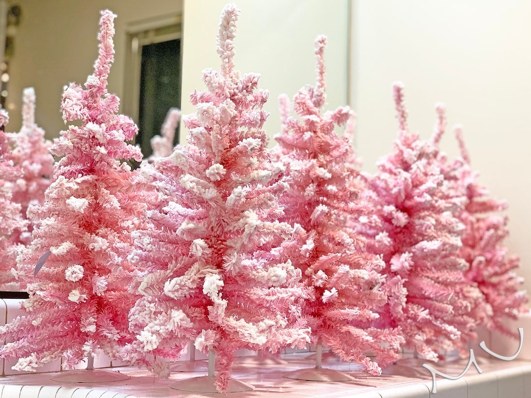Vintage Retro Flocked Small Mini PINK CHRISTMAS TREE in Two Sizes snow ...