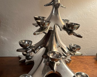Pottery Barn Silver Christmas Tree 12 Pc Candle Holder Candelabra Aluminum 13.5” tall Retired Large