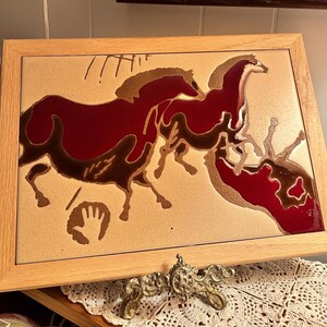 Arius New Mexico Cave Horses Tile, 8"x12" Framed Southwest Ceramic Art