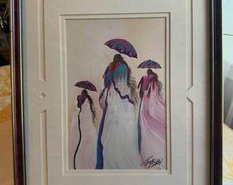 Framed artwork depicts "Desert Flowers" by the late Cherokee artist William "Bill" Rabbit.