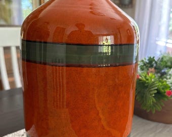 Vintage Italian Raymor Orange Vase | 1960s Mid Century Modern Art Pottery | Hand Painted MCM Decor