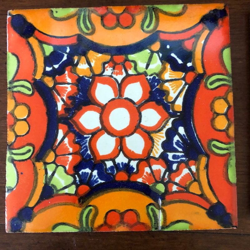 100 Handpainted Mexican Talavera Tiles - 4x4 Inch, Green Designs, For Backsplash & Wall Decor