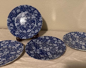 Vintage Blue Calico Salad Plates Crownford Staffordshire  Chintz Ironstone, Cottagecore White Transfer