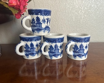Vintage restaurant-ware mugs - the classic Blue Willow pattern - manufactured in Japan