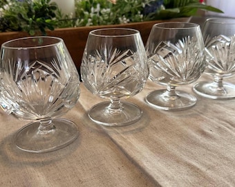 Gorham Crystal Cherrywood Brandy Glasses Set of 4 Fan Cut Crystal 3 3/4"